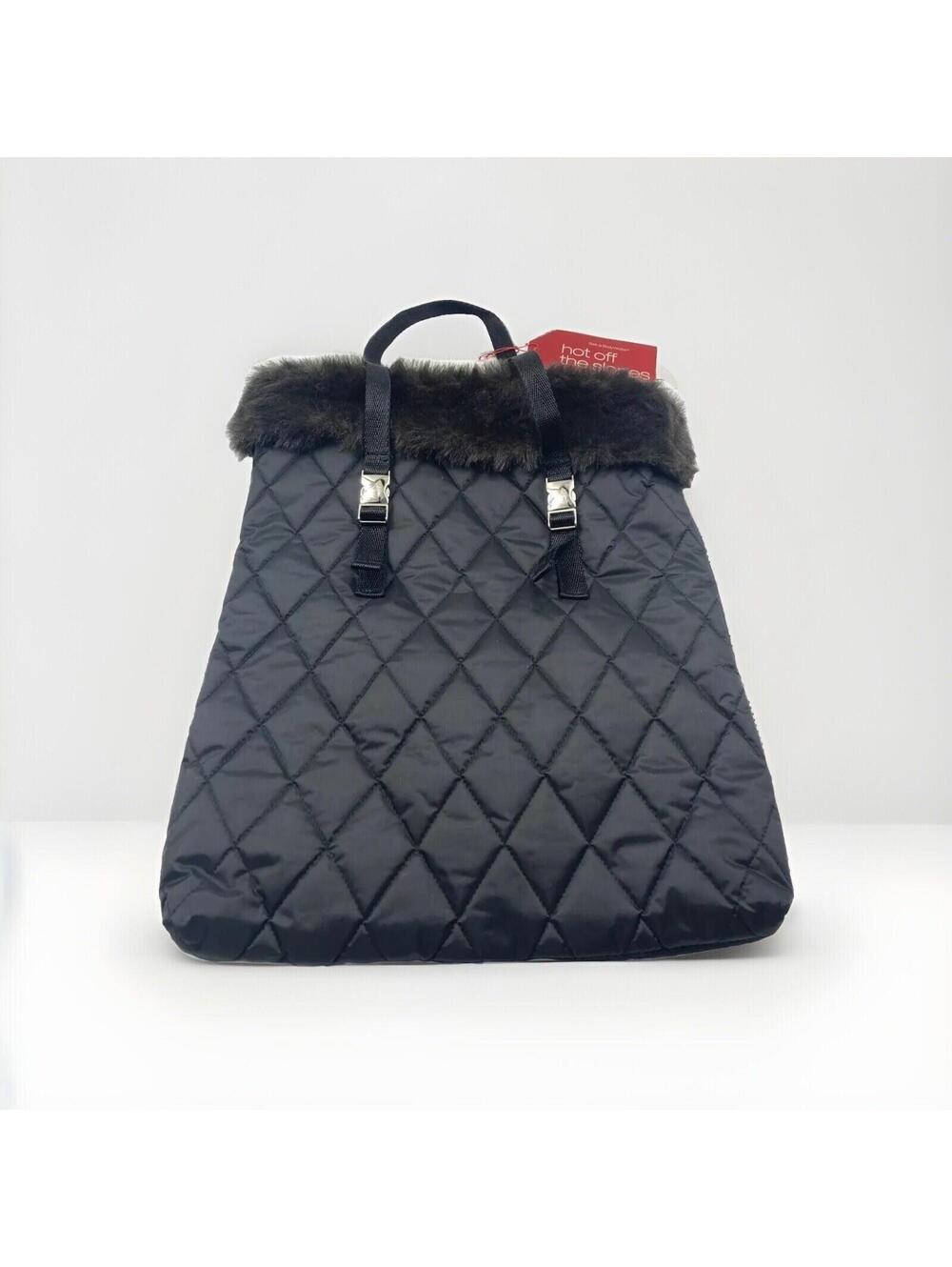 Bath and Body Works Black Tote Bag Faux Fur Trim Brand New With Tags